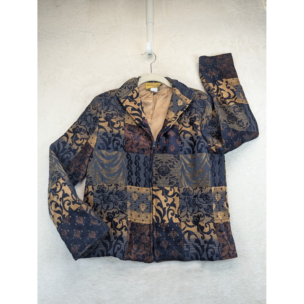 Vintage 90s Painted Pony Tapestry Jacket Small Patchwork Art To Wear Zip Blazer